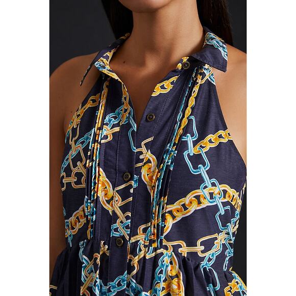 New ANTHROPOLOGIE Maeve Pleated Midi Shirt Dress $180 SMALL Blue Motif - Picture 2 of 7